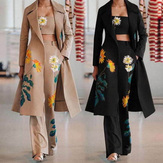 Fashion Long-sleeved Floral Printed Three-pieces suits