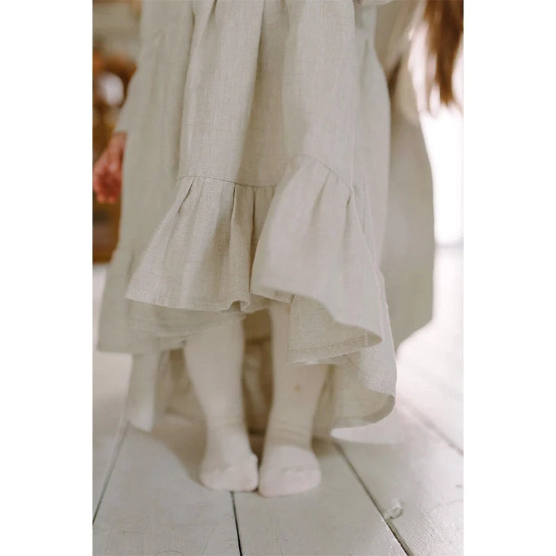 Irregular cotton linen ruffled dress