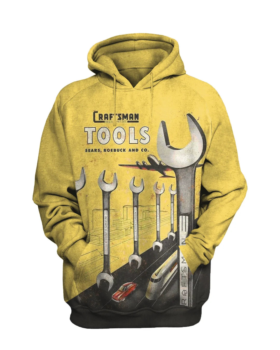 Retro Wrench Print Casual Sweatshirt Set - DUVAL