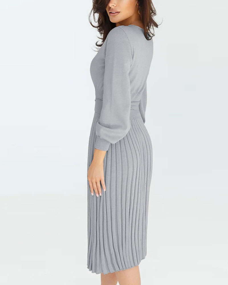 Autumn winter knitted slim pleated dress