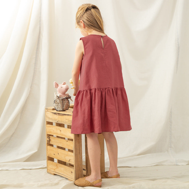 Summer girls' sleeveless cotton linen dress