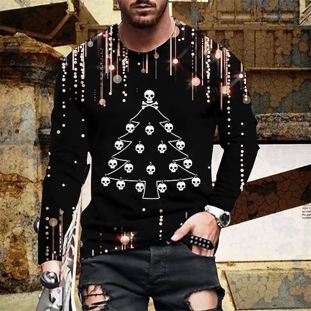 Men's T shirt Tee Skull Graphic Prints Crew Neck Black 3D Print Outdoor Street Long Sleeve Print Clothing Apparel Basic Sports Designer Casual - DUVAL