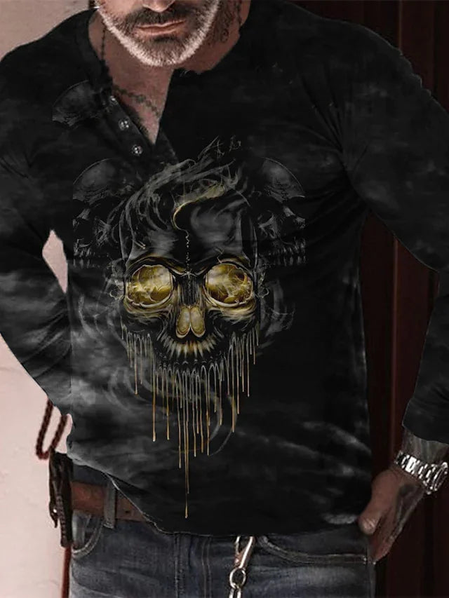 Men's Plus Size T shirt Tee Big and Tall Skull Henley Long Sleeve Spring & Fall Basic Sports Designer Breathable Outdoor Street Tops - DUVAL