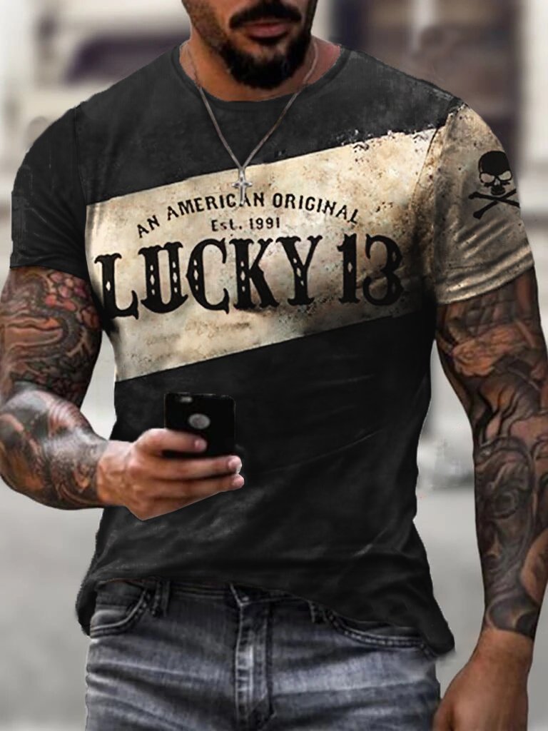 Lucky Thirteen Retro Outdoor Biker Men's T-Shirt - DUVAL