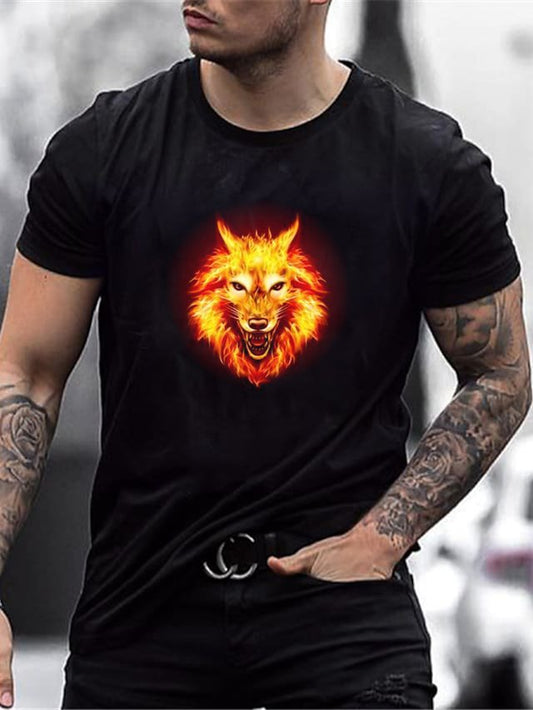 Men's Fashion Casual Black Fox Print T-Shirt - DUVAL
