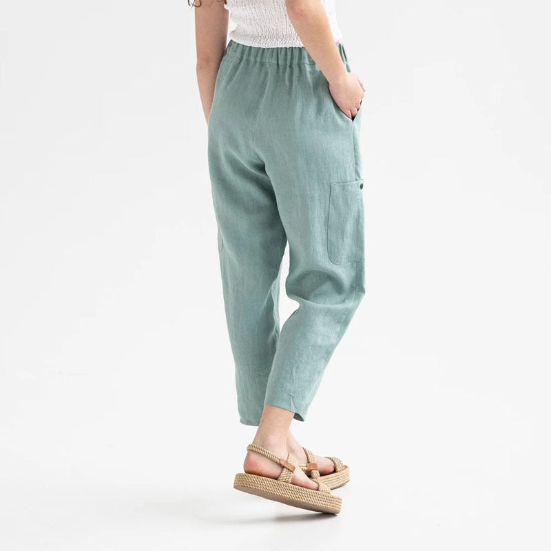 High waist cotton and linen casual pants