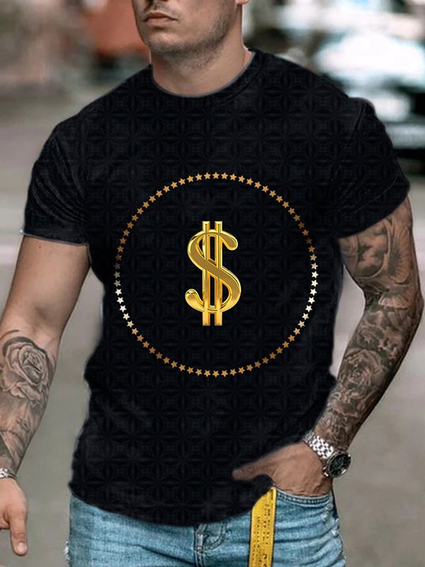 Men's Fashionable Casual Gold Coin Printed Short Sleeve T-Shirt
