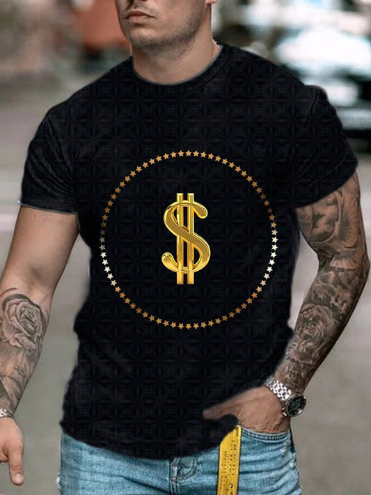 Men's Fashionable Casual Gold Coin Printed Short Sleeve T-Shirt - DUVAL