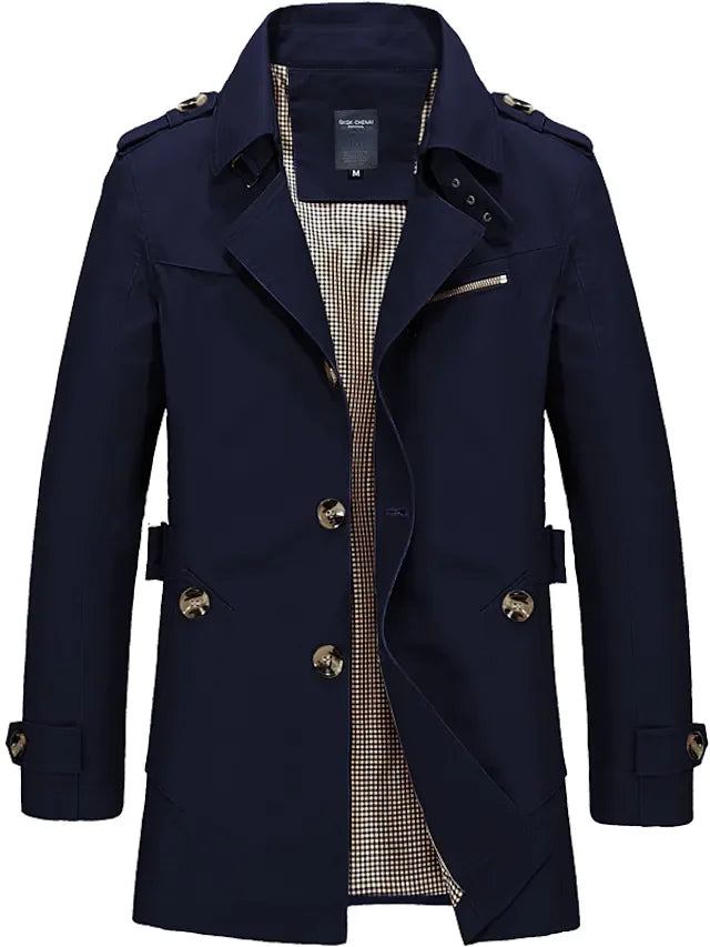 Men's Trench Coat Solid Colored Notch Lapel Collar - DUVAL