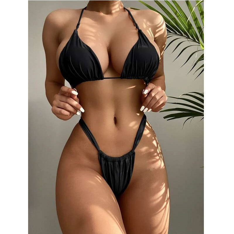 Sexy Strap Solid Bikini Set