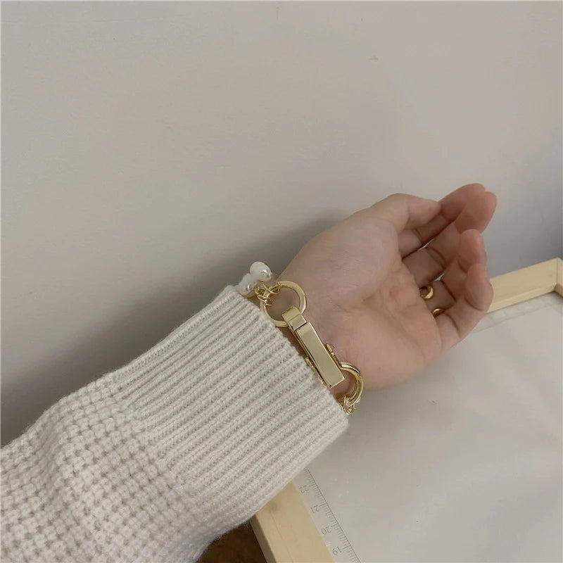 Collier et bracelet blanc perle métallique géométrique vintage