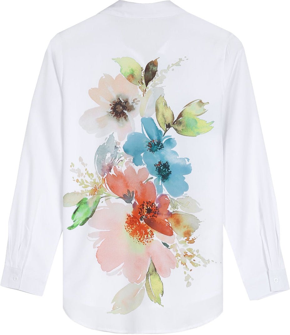 Watercolor Flower Button Front Tunic Blouse