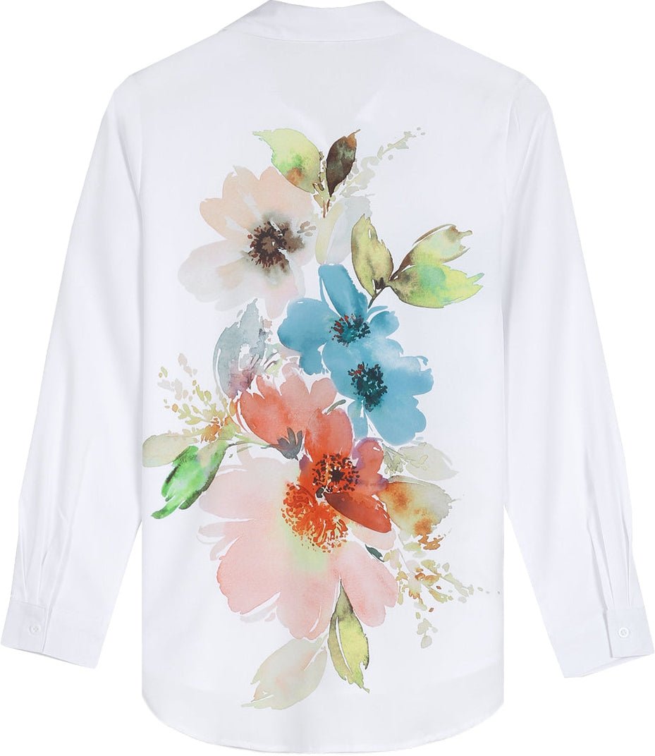 Watercolor Flower Button Front Tunic Blouse - DUVAL