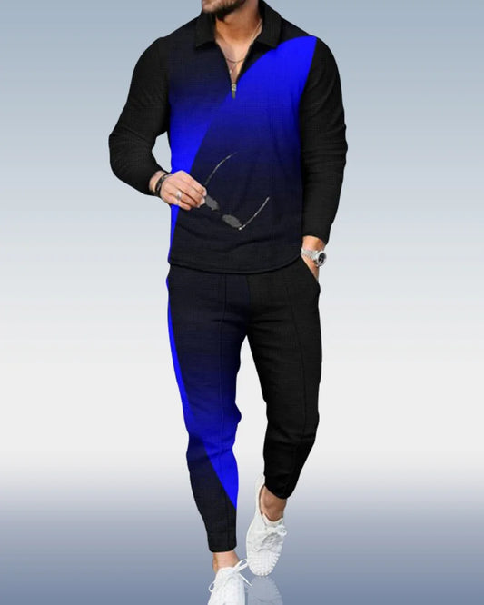 Men's Casual Personality Long Sleeve Polo Suit