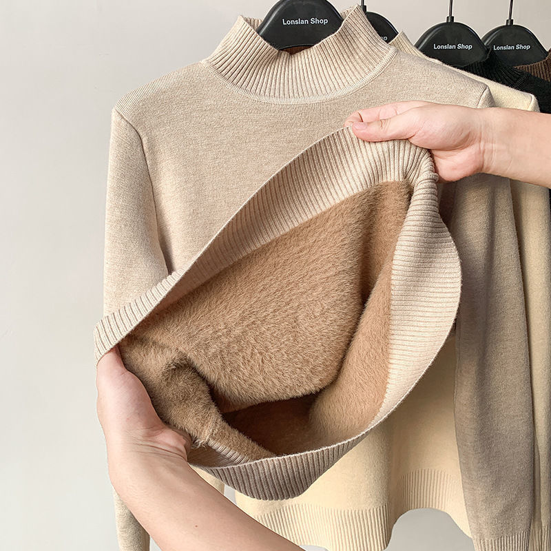 Winter thickened half turtleneck inner sweater