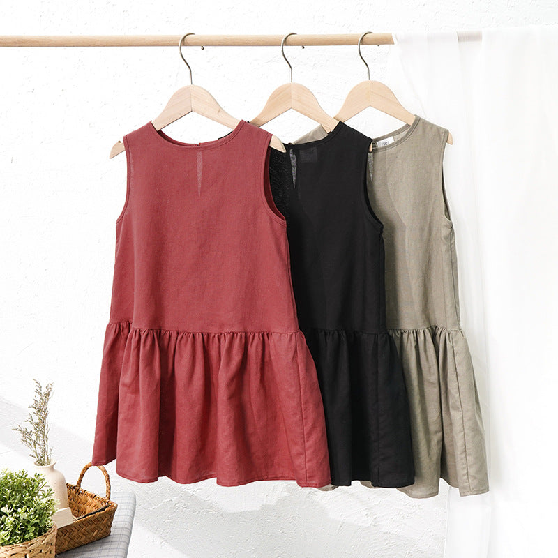 Summer girls' sleeveless cotton linen dress