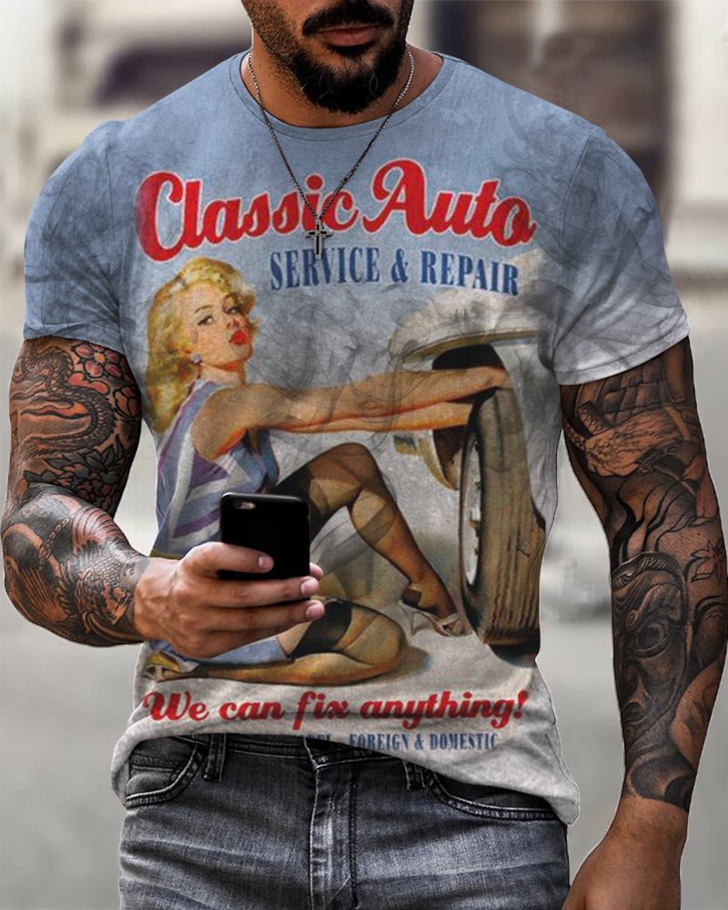 Men's Motorcycle Casual Print Short Sleeve T-Shirt - DUVAL