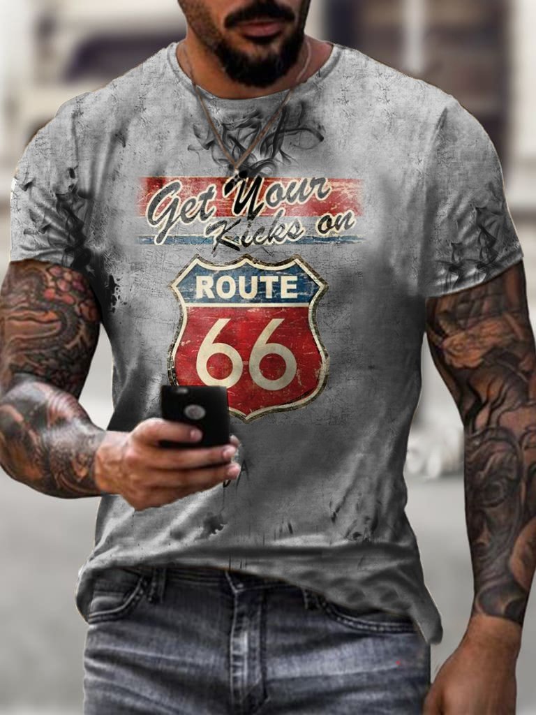 Motorcycle Print T-shirt Route 66 - DUVAL