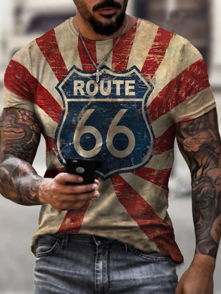 Mens Fashion Route 66 T-shirt