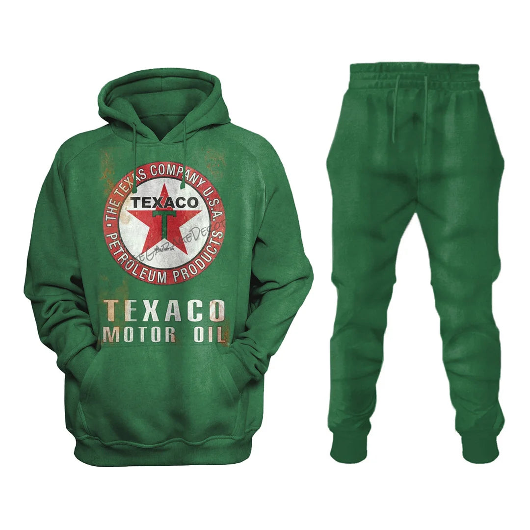 Texaco Retro Casual Engine Oil Print Sweatshirt Set - DUVAL