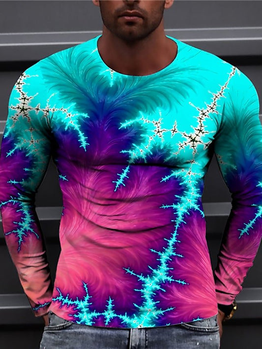 Men's  T shirt Tee Color Block Graphic Prints Crew Neck Blue 3D Print Daily Holiday Long Sleeve Print Clothing Apparel Designer Casual Big and Tall - DUVAL