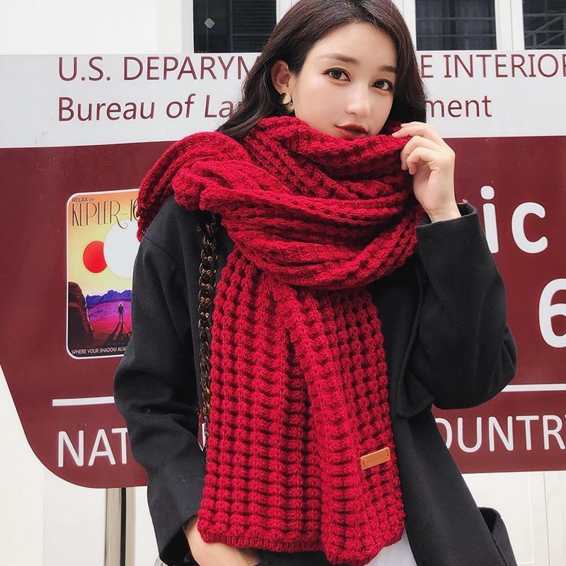 New Winter Knitted Scarf Fashion Women Warm Pashmina Thickened Wool Scarf