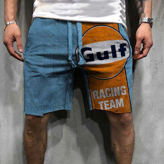 Retro Engine Oil Logo Print Shorts - DUVAL