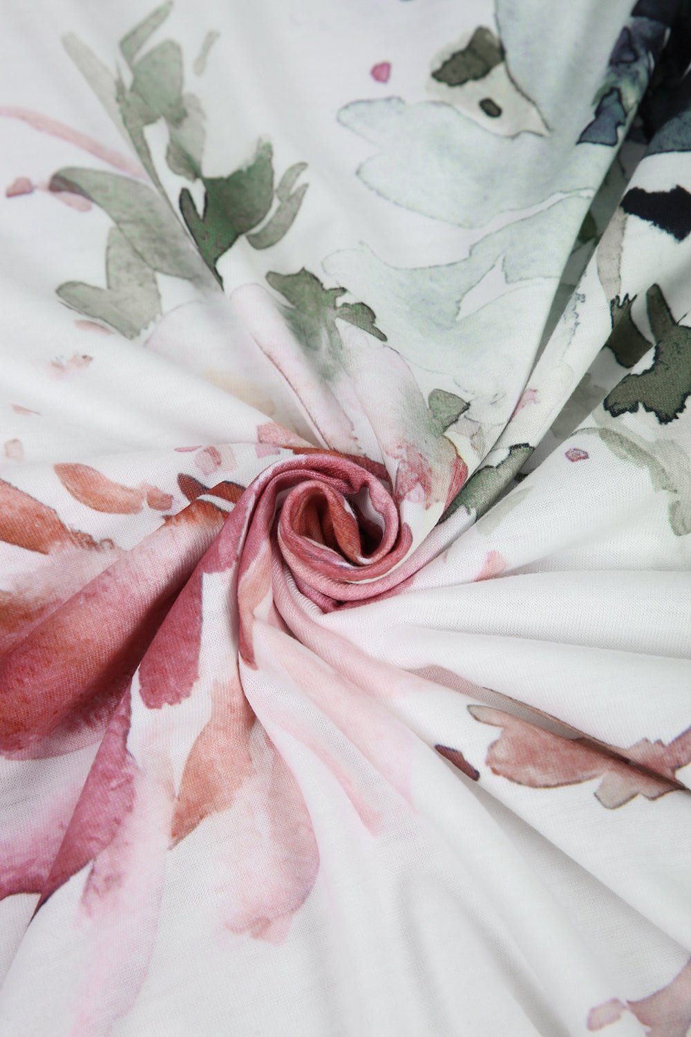Watercolor Floral Print Splash Short Sleeve White Top - DUVAL