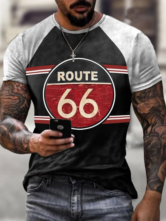 Route 66 Colorblock Shoulder Rubbing T-Shirt - DUVAL