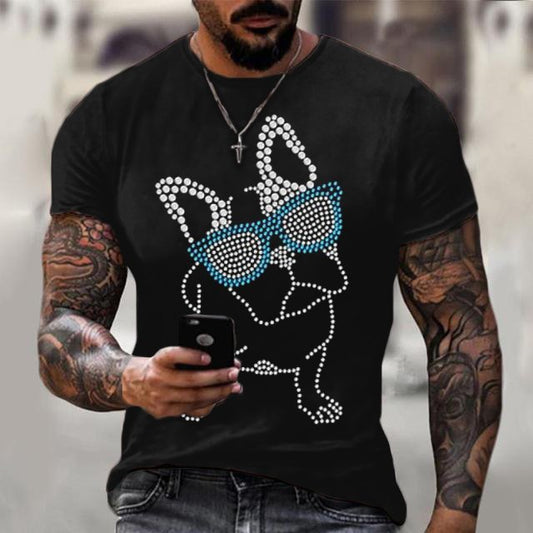 Men's T-shirt Tee DJ Cool Dog Beads Crew Neck Cool Black 3D Print Outdoor Street Short Sleeve Print Clothing Apparel Basic Sports Designer Casual - DUVAL