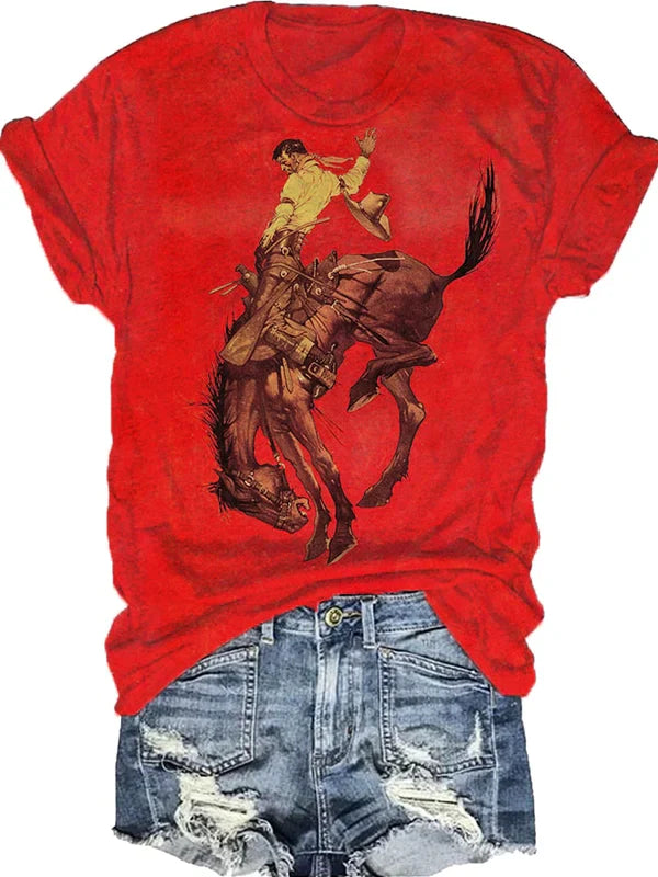 Western Vintage Print Print Short Sleeve T-Shirt