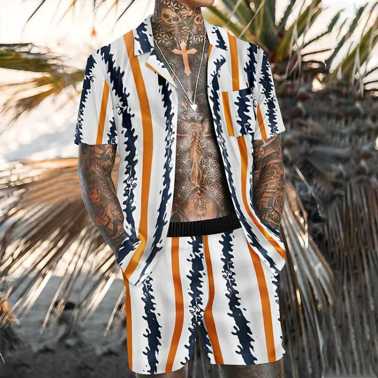 Men's Stylish and Casual Beach Suit with Geometric Print