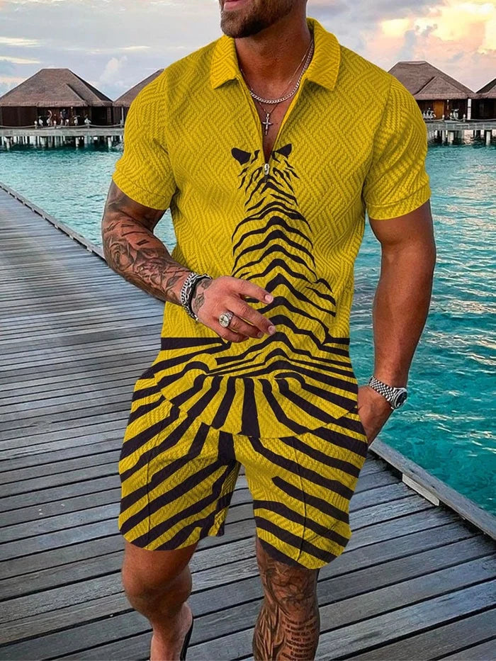 Men's Casual Tiger Printed Polo Suit
