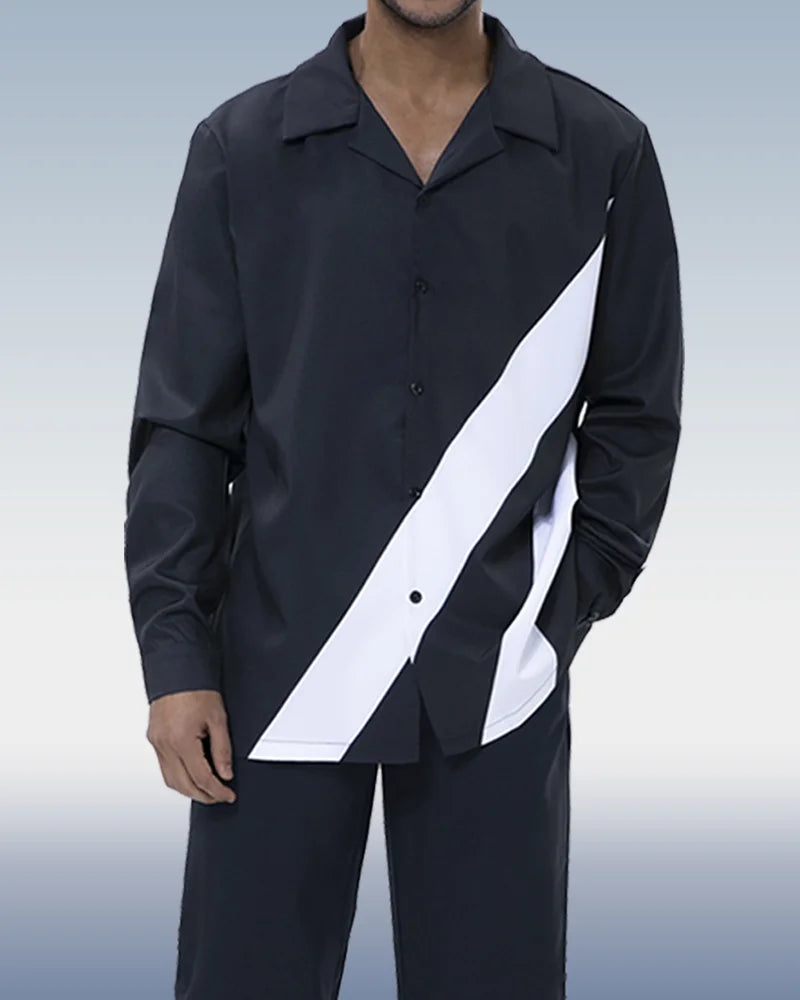 Black Walking Suit 2 Piece Long Sleeve Set - DUVAL