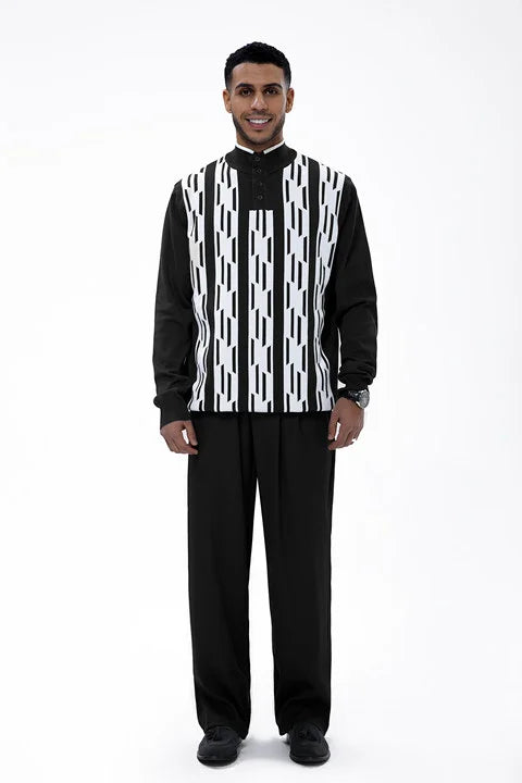 Black Knitted Walking Suit Long Sleeve Suit