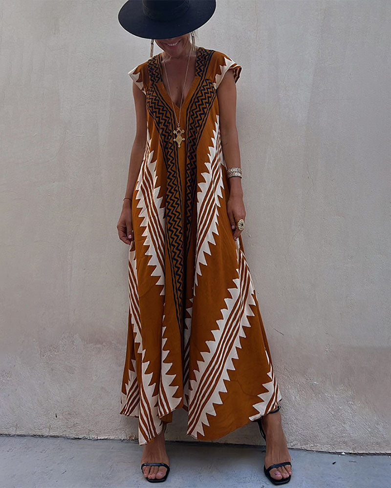 V-Neck Bohemian Casual Dress