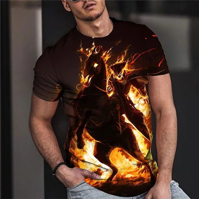 Men's Unisex T shirt Tee 3D Print Graphic Prints Flame Animal Crew Neck Street Daily Print Short Sleeve Tops Designer Casual Big and Tall Sports Brown