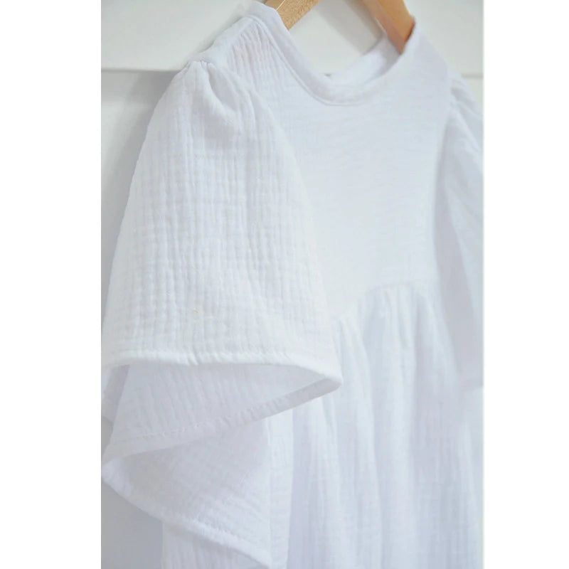 Mori girls' thin skin-friendly cotton dress with lotus leaf sleeves