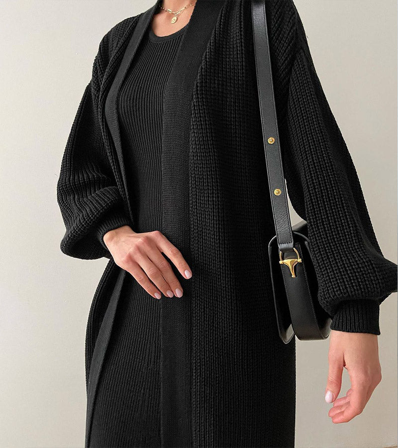Elegant Long Sweater Dress & Cardigan Coat Two Pieces Set