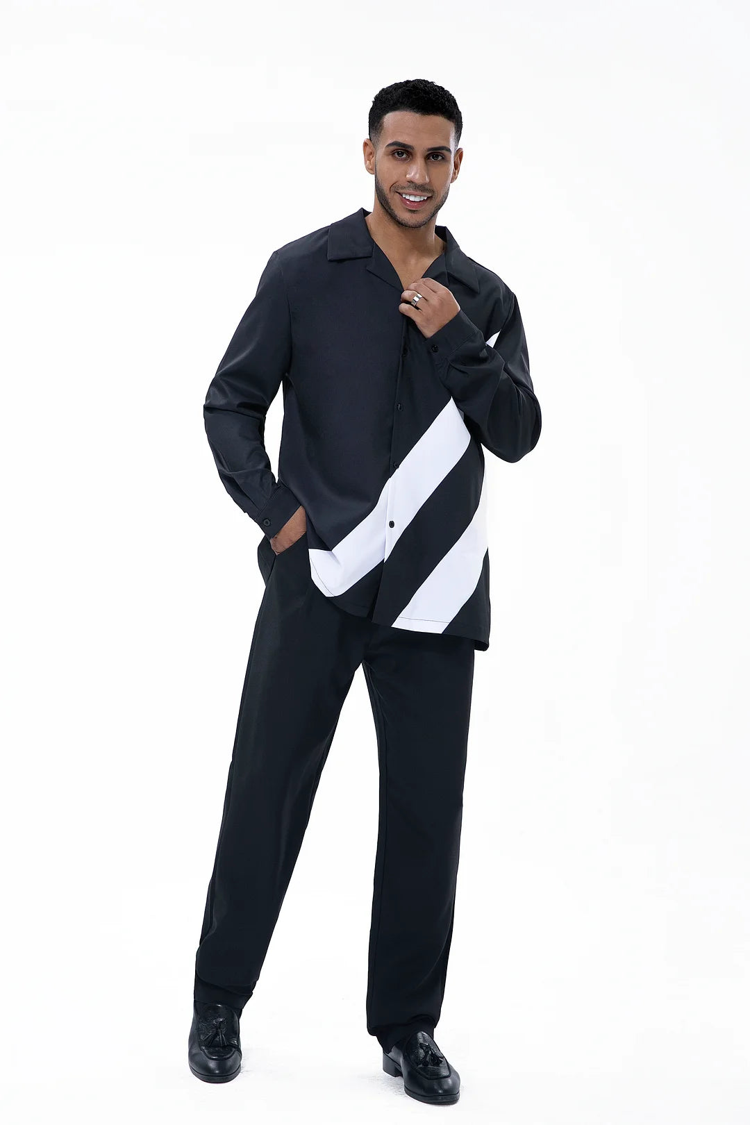 Black Walking Suit 2 Piece Long Sleeve Set