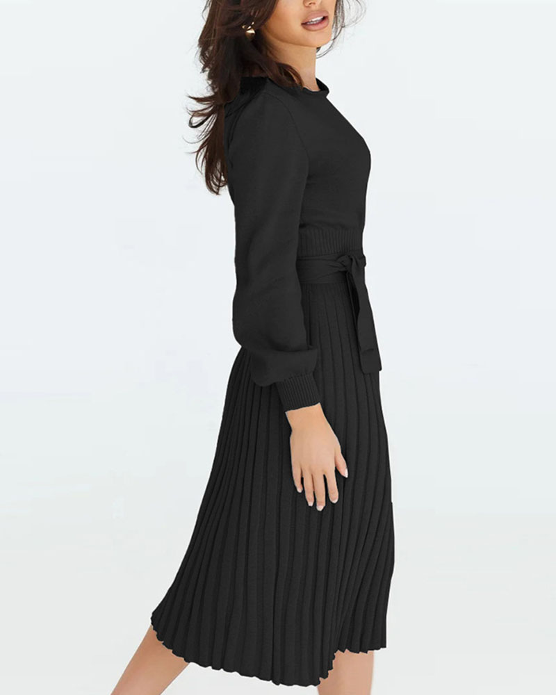 Autumn winter knitted slim pleated dress