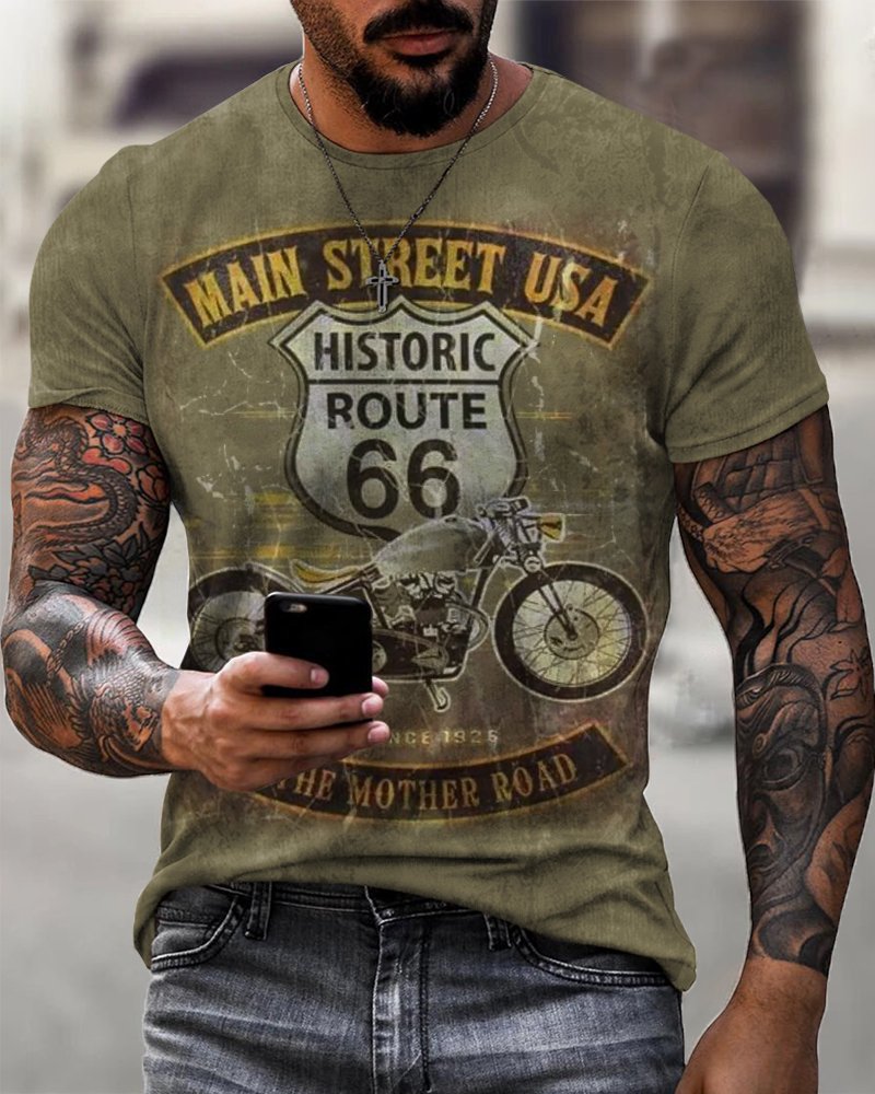 Route 66 Vintage Men's Print Breathable T-Shirt - DUVAL