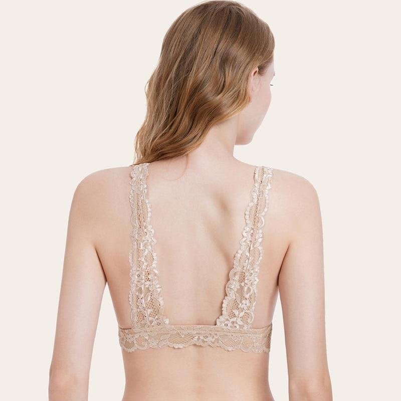 Lace Bralette Top Deep V Plunge With Removable Pads Wirefree