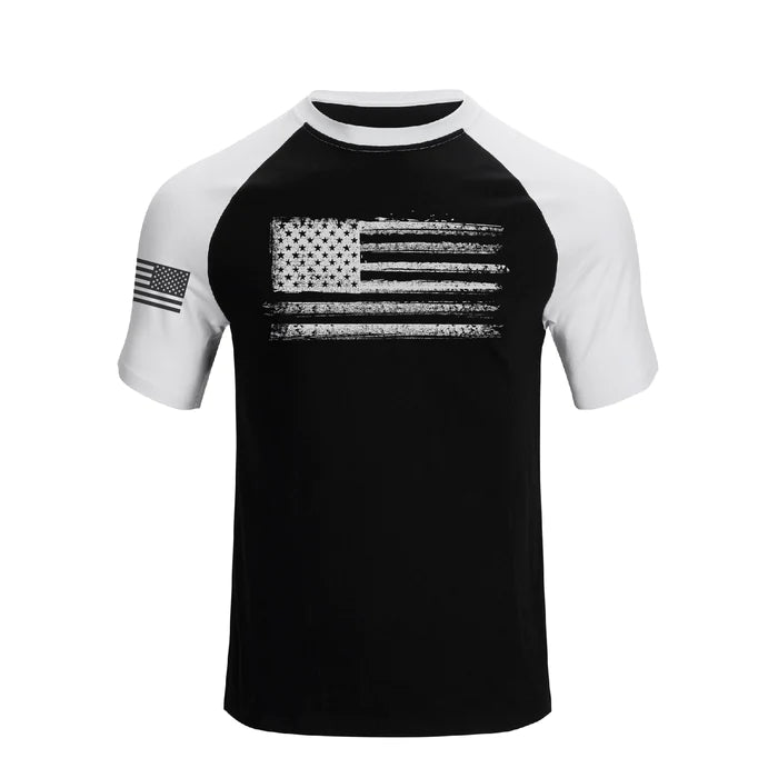 SPLICING USA FLAG RAGLAN GRAPHIC TEE - DUVAL