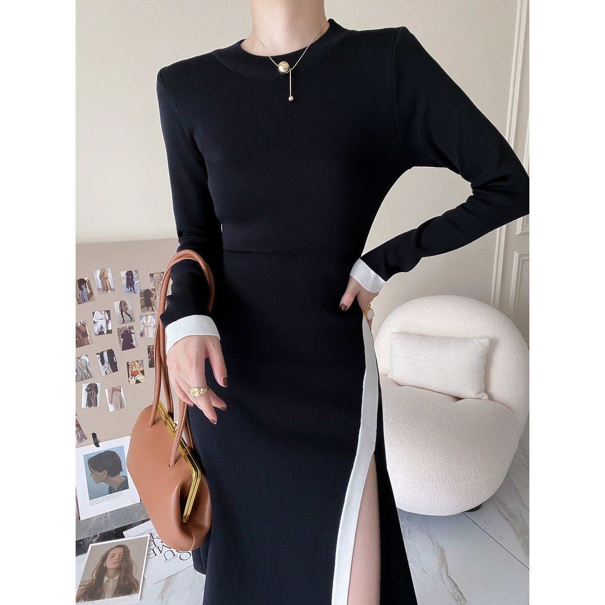 Chic Slit Knit Dress