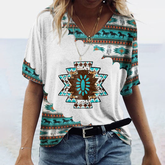 Vintage Geometry Ethnic Horse Graphic Tees - DUVAL