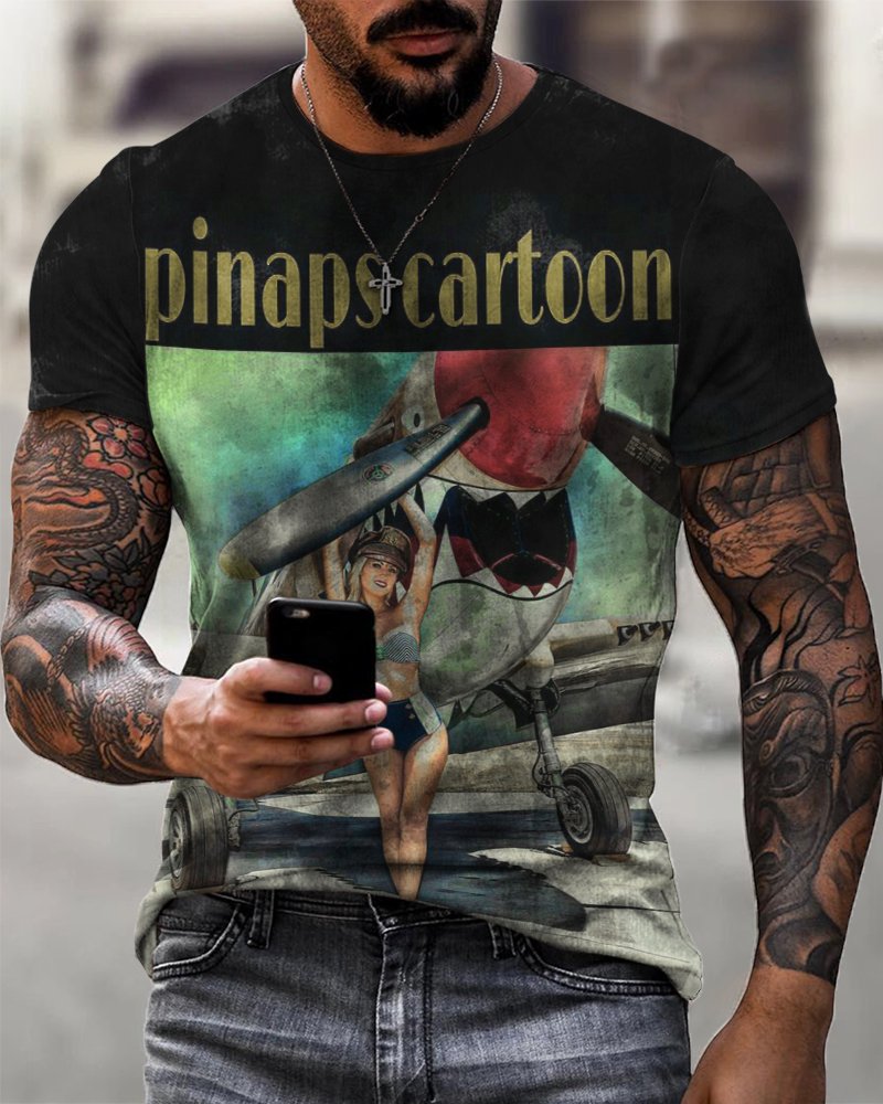 Men's Vintage Pinapscartoon Comfortable Breathable T-Shirt