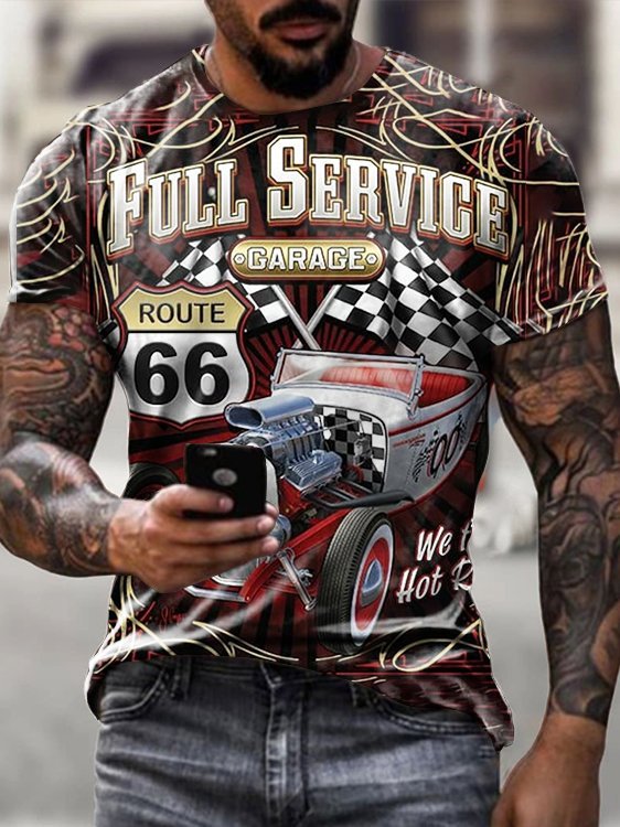 Retro Beauty Service Gas Station Print T-Shirt - DUVAL