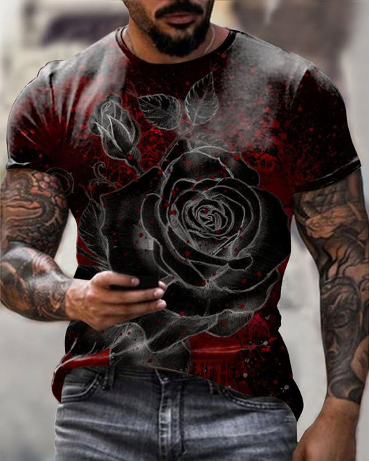 Retro Rose Print Men's T-Shirt - DUVAL