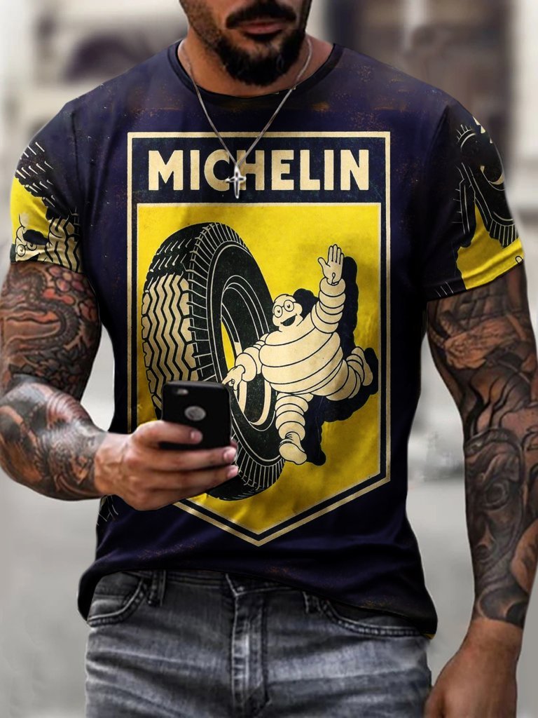 Men's Crew Neck Motorcycle Style Short Sleeve Tops T-shirts